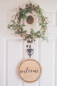 welcome wood sign wreath